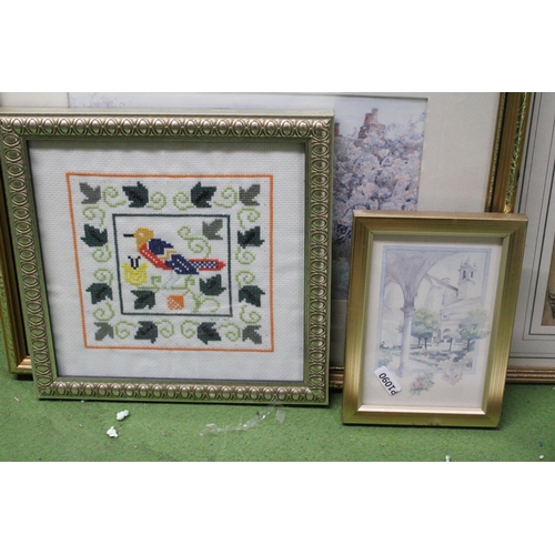 1130 - NINE FRAMED PICTURES TO INCLUDE TWO TAPESTRIES