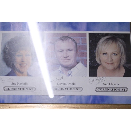 1134 - A FRAMED MONTAGE OF CORONTION STREET ACTORS WITH SIGNATURES - NO PROVENANCE