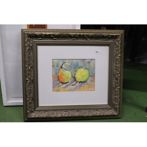 1137 - TWO FRAMED PICTURES TO INCLUDE A COLLAGE AND A WATERCOLOUR OF PEARS