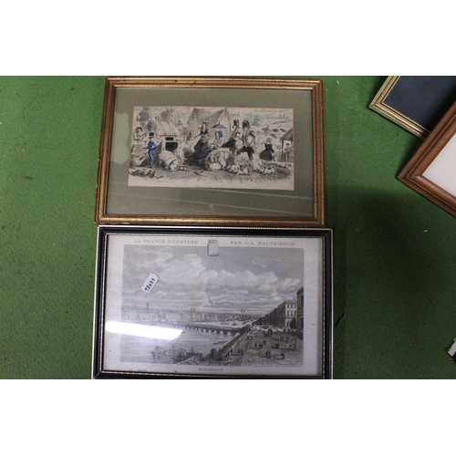 1138 - FIVE FRAMED PRINTS TO INCLUDE BORDEAUX, STOCKTON ON TEES, CORPUS CHRISTIE COLLEGE ETC