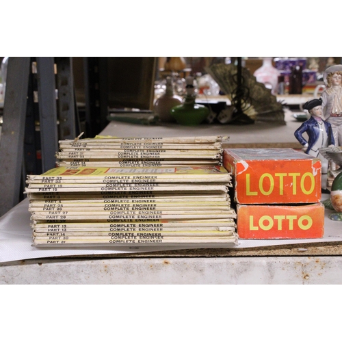 1189 - A LARGE COLLECTION OF NEWNES COMPLETE ENGINEER MAGAZINES AND TWO VINTAGE LOTTO GAMES