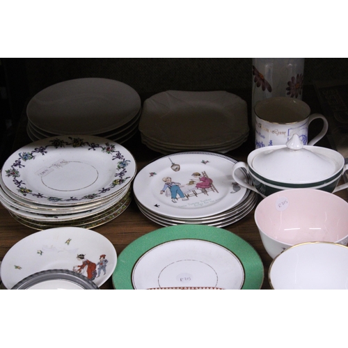 1205 - A QUANTITY OF CERAMICS TO INCLUDE MOTOR CAR PLATES, TANKARD, VASE, BOWLS ETC