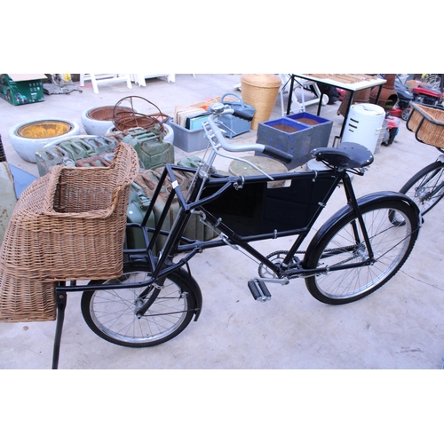 1515 - A VINTAGE BUTCHERS/BAKERY BIKE WITH BROOKS SADDLE, FRONT STAND AND WICKER BASKET, IN VERY CLEAN COND... 