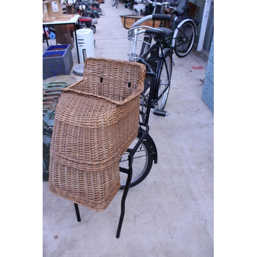 1515 - A VINTAGE BUTCHERS/BAKERY BIKE WITH BROOKS SADDLE, FRONT STAND AND WICKER BASKET, IN VERY CLEAN COND... 