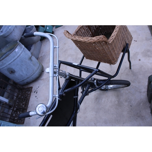 1515 - A VINTAGE BUTCHERS/BAKERY BIKE WITH BROOKS SADDLE, FRONT STAND AND WICKER BASKET, IN VERY CLEAN COND... 