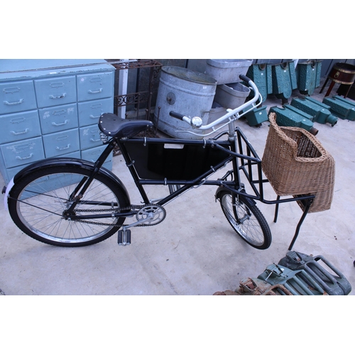 1515 - A VINTAGE BUTCHERS/BAKERY BIKE WITH BROOKS SADDLE, FRONT STAND AND WICKER BASKET, IN VERY CLEAN COND... 