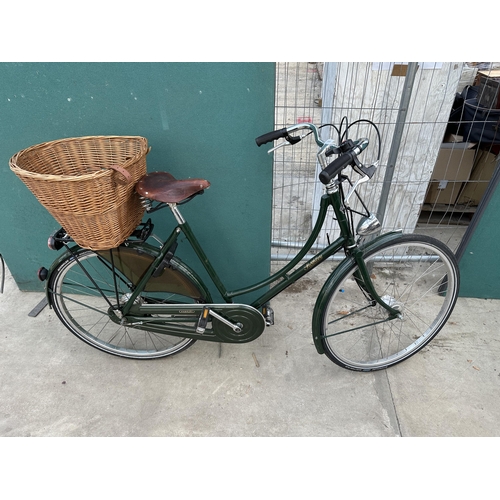 1541 - A VINTAGE PASHLEY LADIES BIKE WITH REAR WICKER BASKET, BROOKS SADDLE AND REAR WHEEL LOCKING SYSTEM, ... 