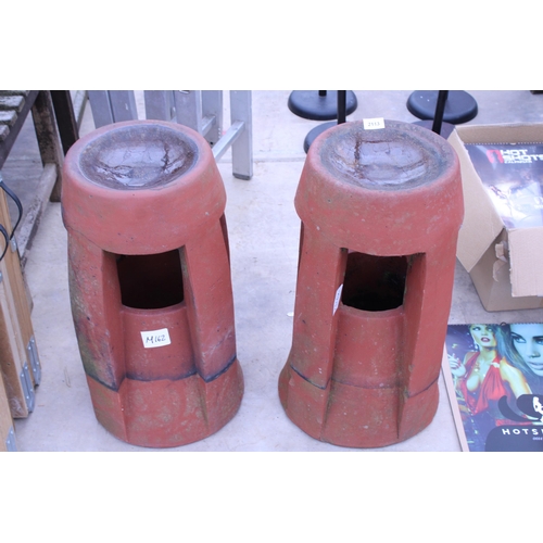 2113 - TWO DECORATIVE TERRACOTTA CHIMNEY POTS