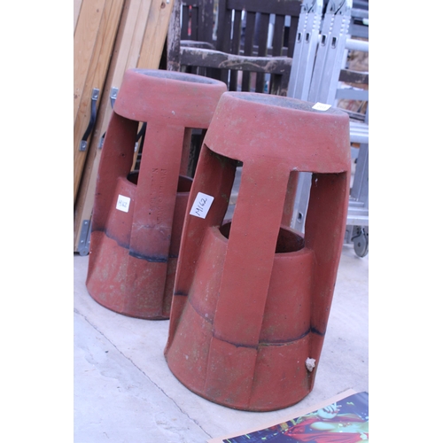 2113 - TWO DECORATIVE TERRACOTTA CHIMNEY POTS