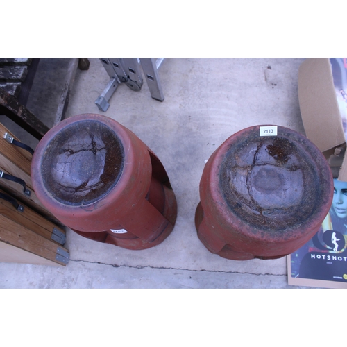 2113 - TWO DECORATIVE TERRACOTTA CHIMNEY POTS