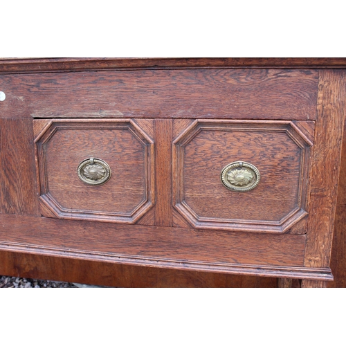 2517A - AN EARLY 20TH CENTURY OAK JACOBEAN STYLE DRESSER WITH TWO DRAWERS ON TURNED LEGS, 54