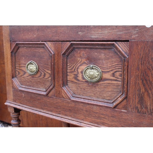 2517A - AN EARLY 20TH CENTURY OAK JACOBEAN STYLE DRESSER WITH TWO DRAWERS ON TURNED LEGS, 54