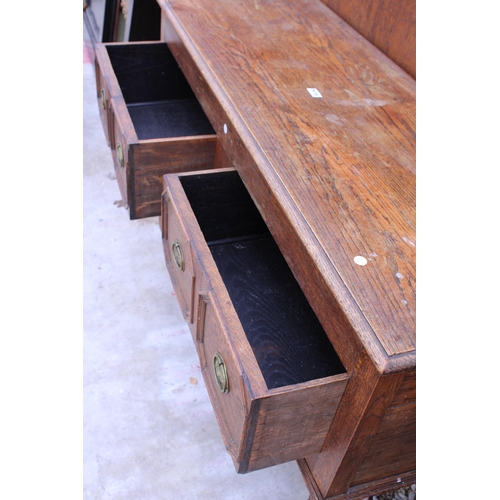 2517A - AN EARLY 20TH CENTURY OAK JACOBEAN STYLE DRESSER WITH TWO DRAWERS ON TURNED LEGS, 54