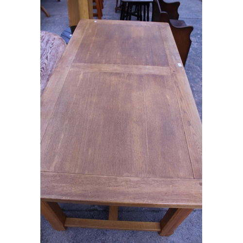 2571 - AN OAK REFECTORY STYLE DINING TABLE ON SQUARE CHAMFERED LEGS, 71