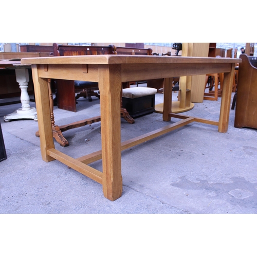 2571 - AN OAK REFECTORY STYLE DINING TABLE ON SQUARE CHAMFERED LEGS, 71