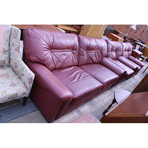 2601 - A G PLAN LEATHER THREE PIECE LOUNGE SUITE COMPRISING SETTEE AND TWO EASY CHAIRS