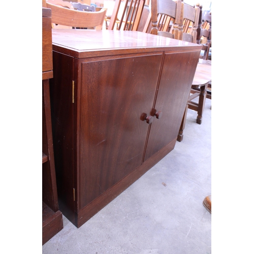 2626 - A MAHOGANY TWO DOOR CUPBOARD AND MATCHING OPEN BOOKCASE WITH TWO DRAWERS