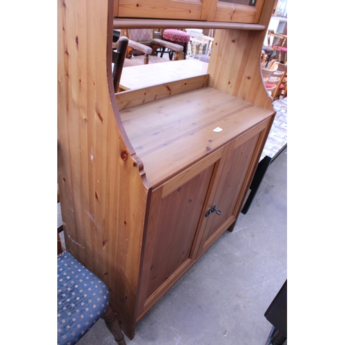 2628 - A PINE DRESSER WITH GLAZED UPPER PORTION, 36.5