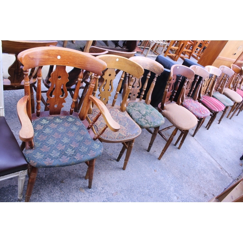 2641 - ELEVEN VICTORIAN STYLE PIERCED SPLAT-BACK DINING CHAIRS, TWO BEING CARVERS