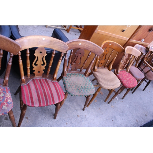 2641 - ELEVEN VICTORIAN STYLE PIERCED SPLAT-BACK DINING CHAIRS, TWO BEING CARVERS