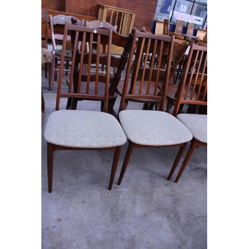 2647 - A SET OF FOUR RETRO TEAK LATHE-BACK DINING CHAIRS