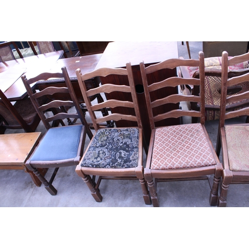 2681 - A SET OF EIGHT LADDER BACK DINING CHAIRS, ONE BEING A CARVER