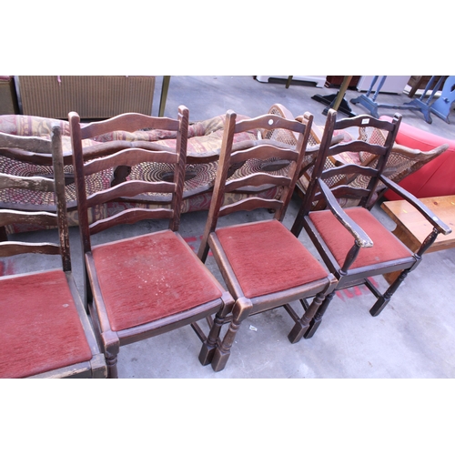 2681 - A SET OF EIGHT LADDER BACK DINING CHAIRS, ONE BEING A CARVER