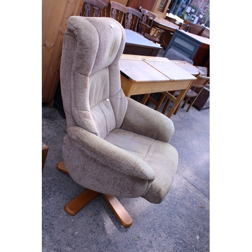 2713 - AN UPHOLSTERED SWIVEL RECLINER CHAIR