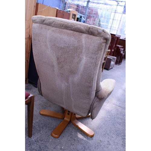 2713 - AN UPHOLSTERED SWIVEL RECLINER CHAIR