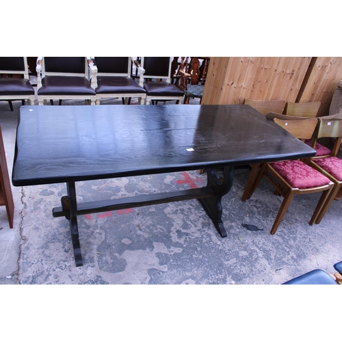 2715 - AN OAK REFECTORY STYLE DINING TABLE, 65