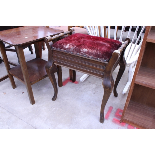 2717 - A LATE VICTORIAN BEECH PIANO STOOL AND A SMALL TWO TIER LAMP TABLE