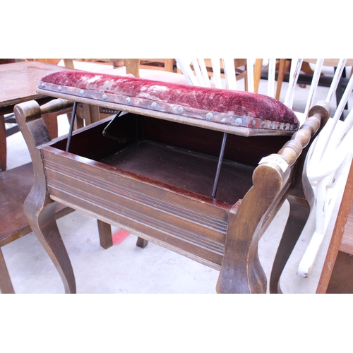 2717 - A LATE VICTORIAN BEECH PIANO STOOL AND A SMALL TWO TIER LAMP TABLE