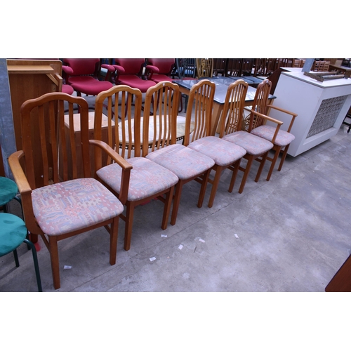 2725 - A SET OF SIX HARDWOOD DINING CHAIRS, TWO BEING CARVERS