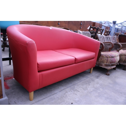 2731 - A RED FAUX LEATHER TWO SEATER SETTEE