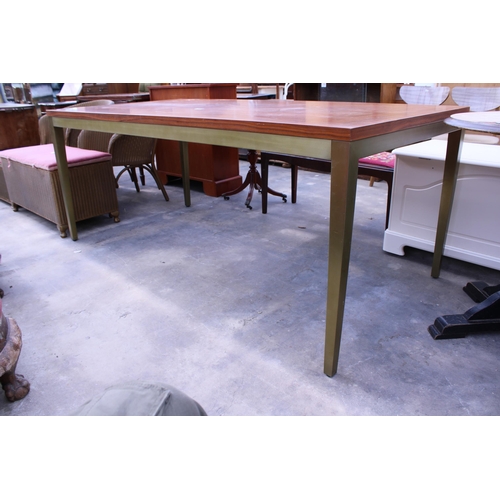 2751 - A HARDWOOD WORK/OFFICE TABLE ON METALWARE LEGS AND FRAME, 71