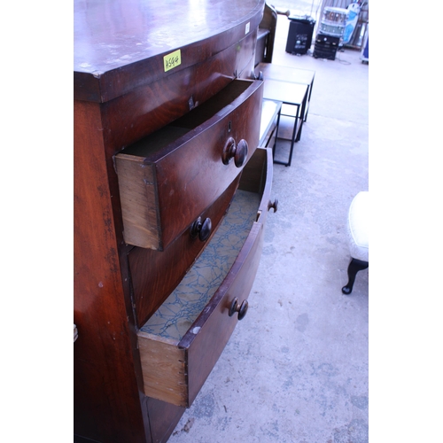 2773 - A VICTORIAN MAHOGANY BOW-FRONTED CHEST OF TWO SHORT AND THREE LONG GRADUATED DRAWERS, 42