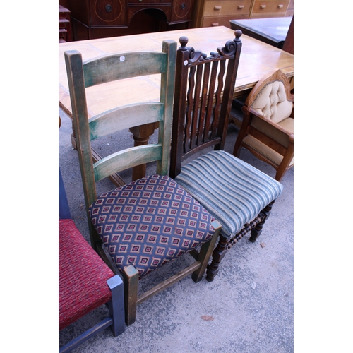 2775 - AN EARLY 20TH CENTURY OAK DINING CHAIR AND THREE OTHER CHAIRS