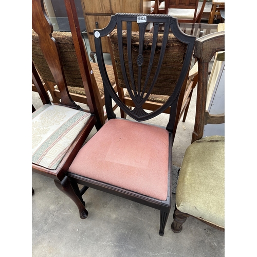 2822A - THREE QUEEN-ANNE STYLE DINING CHAIRS AND A SINGLE MAHOGANY DINING CHAIR