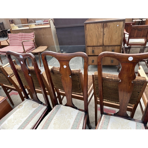 2822A - THREE QUEEN-ANNE STYLE DINING CHAIRS AND A SINGLE MAHOGANY DINING CHAIR