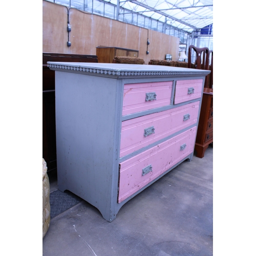 2824 - A LATE VICTORIAN PAINTED CHEST OF TWO SHORT AND TWO LONG DRAWERS, 45