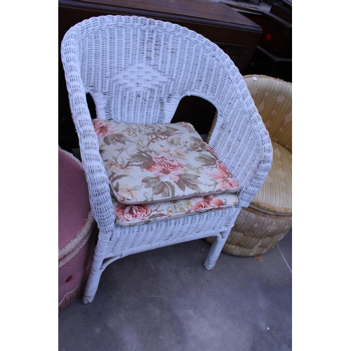 2825 - A SHERBORNE BEDROOM CHAIR, SIMILAR CHAIR AND A WICKER CHAIR