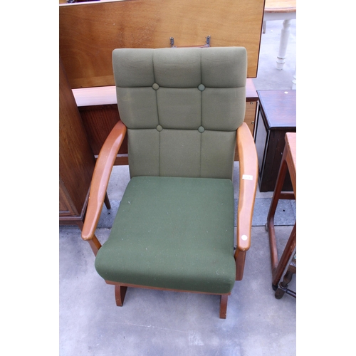 2831 - A GREEN BUTTON-BACK ROCKING CHAIR