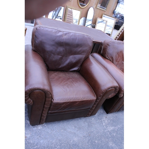 2935 - A DE-CORO BROWN LEATHER TWO SEATER SETTEE AND A MATCHING EASY CHAIR