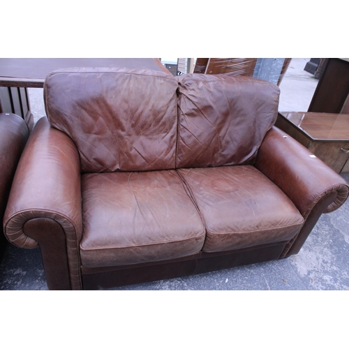 2935 - A DE-CORO BROWN LEATHER TWO SEATER SETTEE AND A MATCHING EASY CHAIR