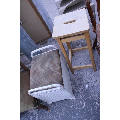 2936 - A PAIR OF KITCHEN CHAIRS, TALL STOOL, LLOYD LOOM DRESSING STOOL AND 1950'S KITCHEN CHAIR