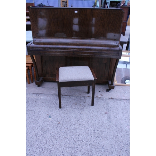 2941 - AN ATHELSTAN WALNUT UPRIGHT PIANO AND STOOL