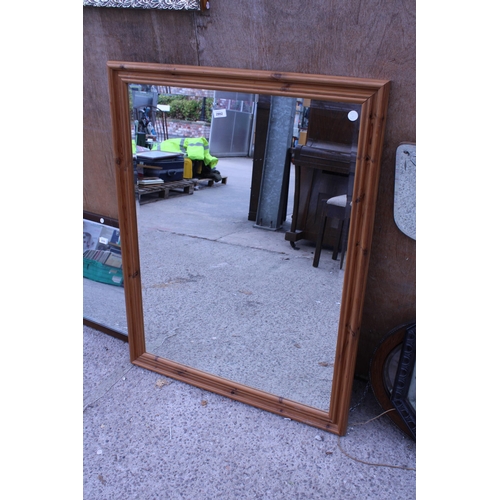 2992 - A PINE BEVEL EDGE WALL MIRROR, 44