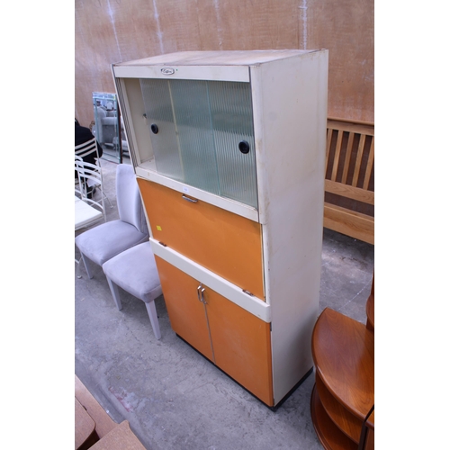 3041 - A 1950S EASTHAM KITCHEN CABINET WITH DROP-DOWN FRONT AND GLASS SLIDING DOORS