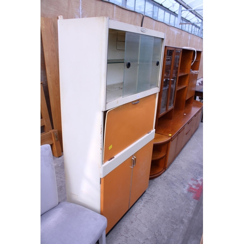 3041 - A 1950S EASTHAM KITCHEN CABINET WITH DROP-DOWN FRONT AND GLASS SLIDING DOORS