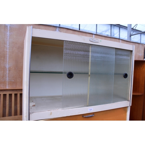 3041 - A 1950S EASTHAM KITCHEN CABINET WITH DROP-DOWN FRONT AND GLASS SLIDING DOORS